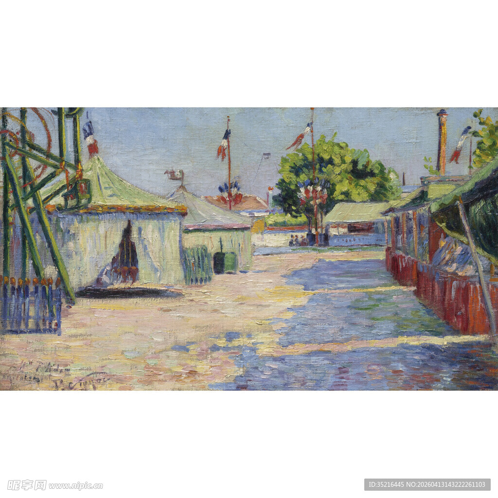 海边露营场景油画风格画面