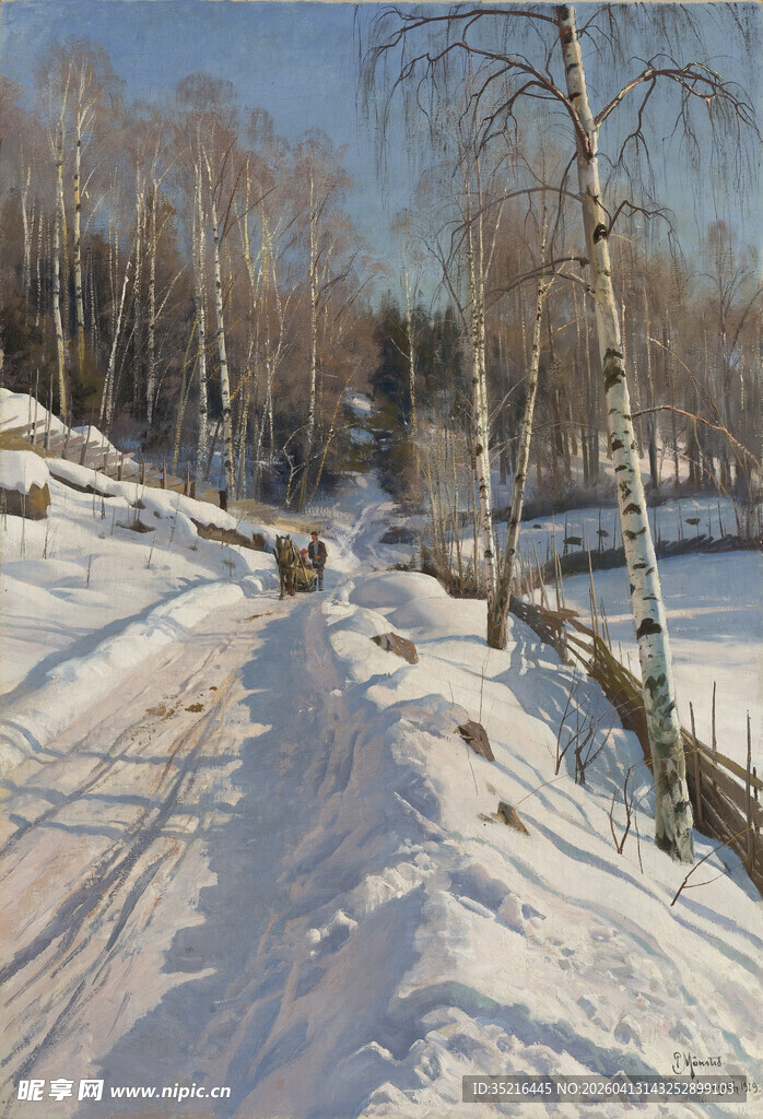 冬日雪中小路风景