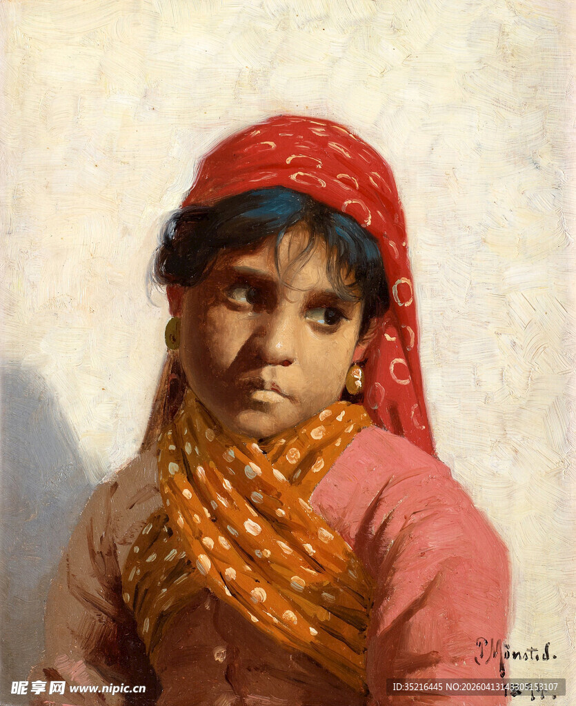 戴头巾的异域小女孩