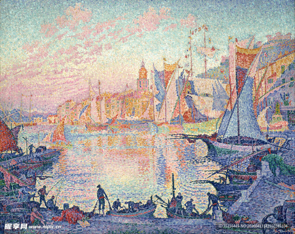 河畔风景油画
