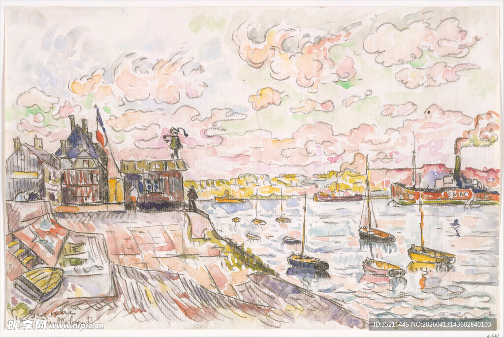 港口风景绘画作品