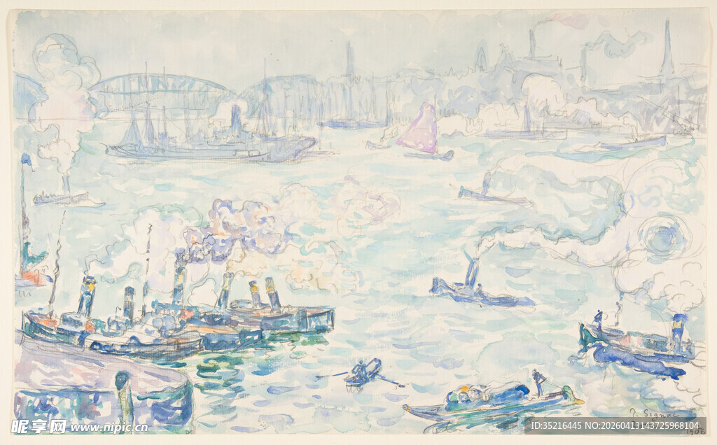 海上船只航行场景画作