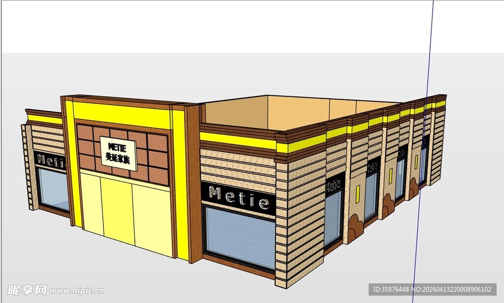 现代风格单层商铺建筑模型