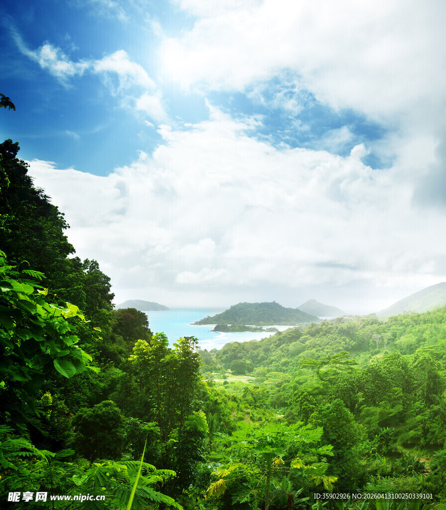 山林间的蓝天绿野美景