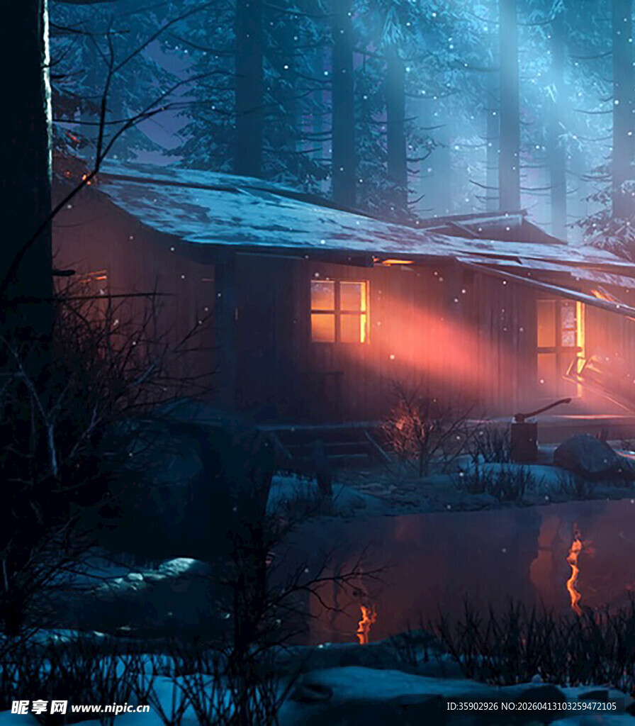 雪夜中的温馨木屋