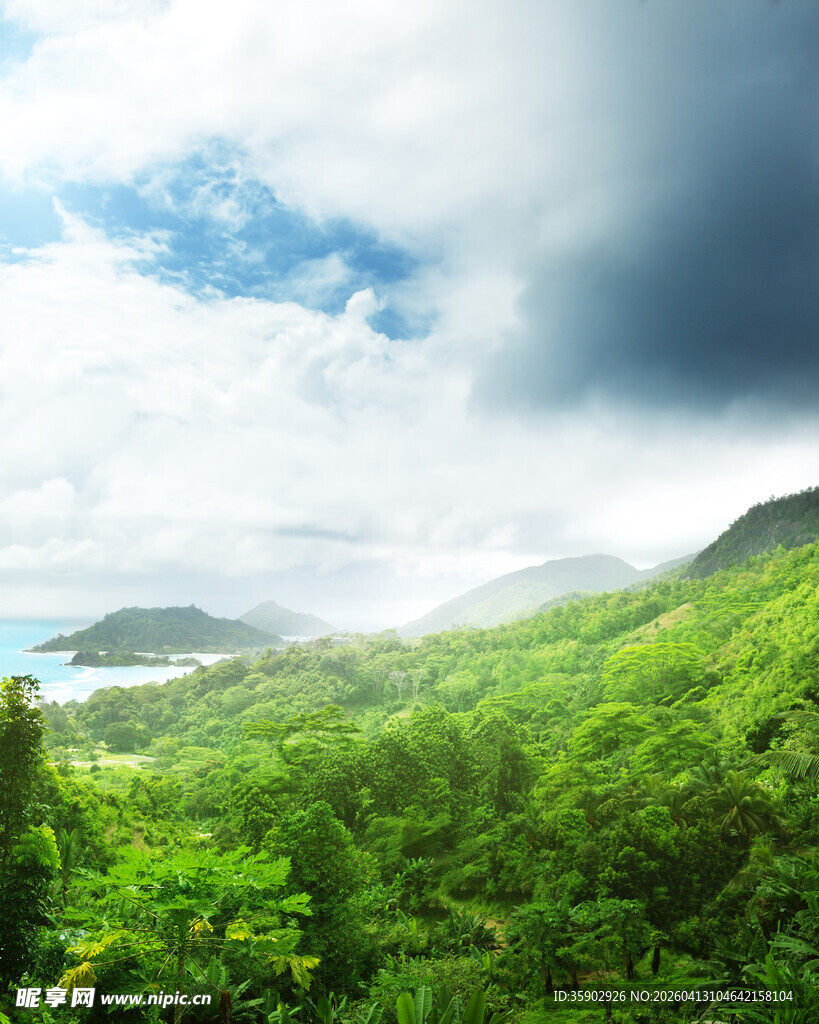 翠绿山峦间的云海美景