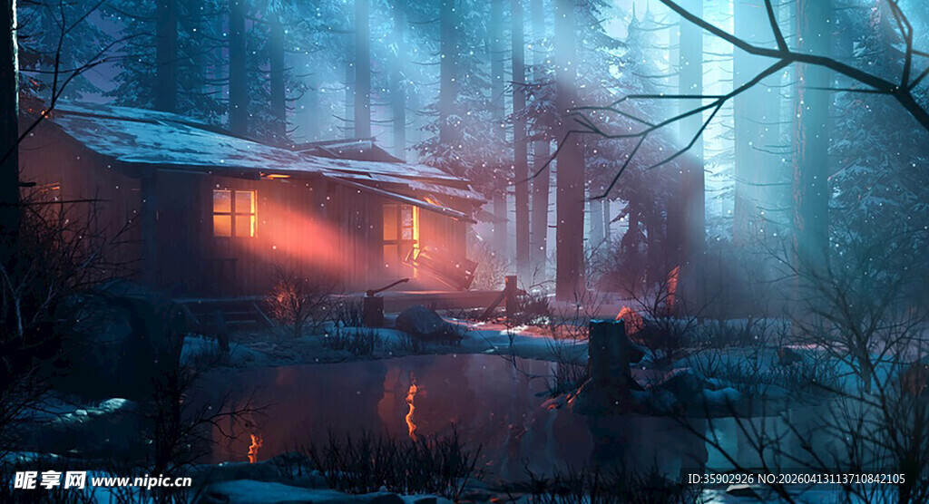 阴森夜晚中的神秘小屋