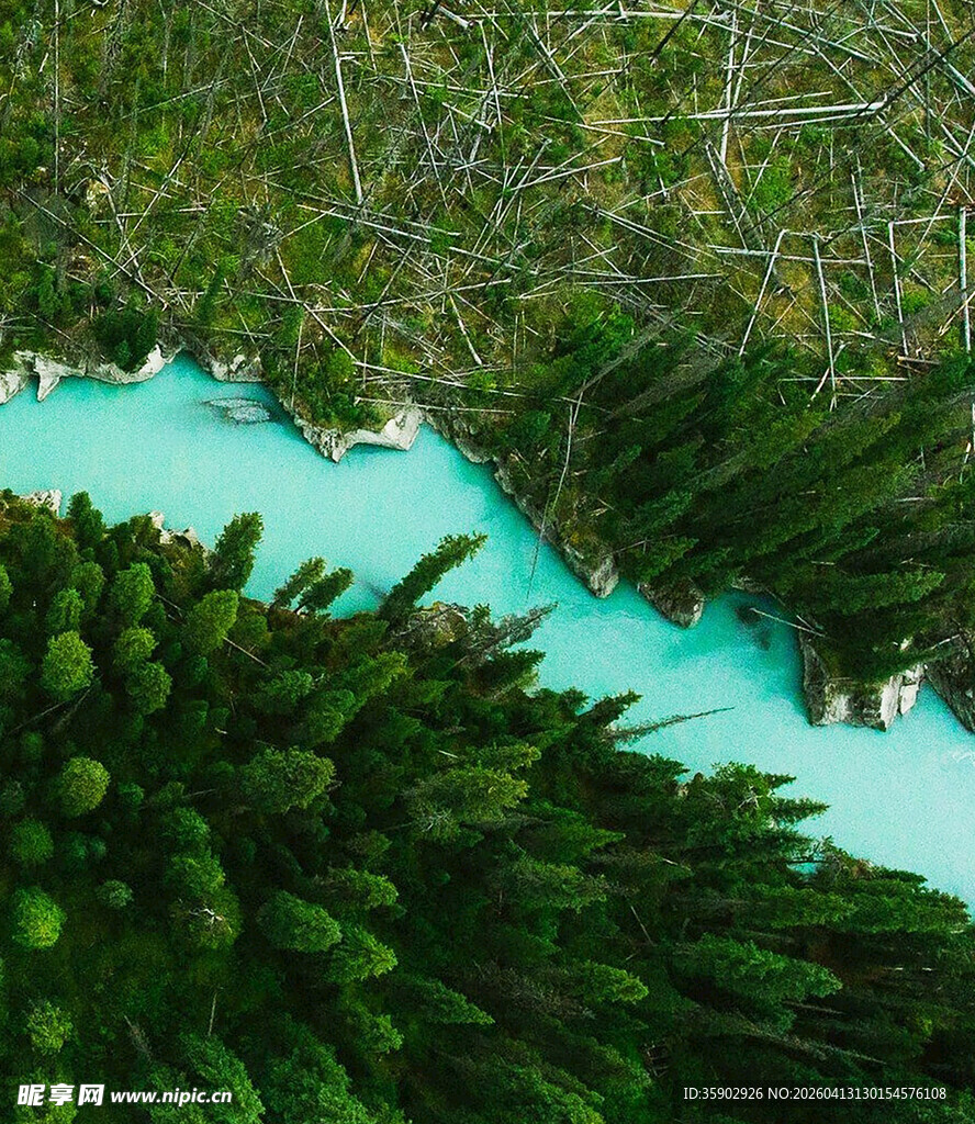 空中俯瞰翠绿间的蓝河