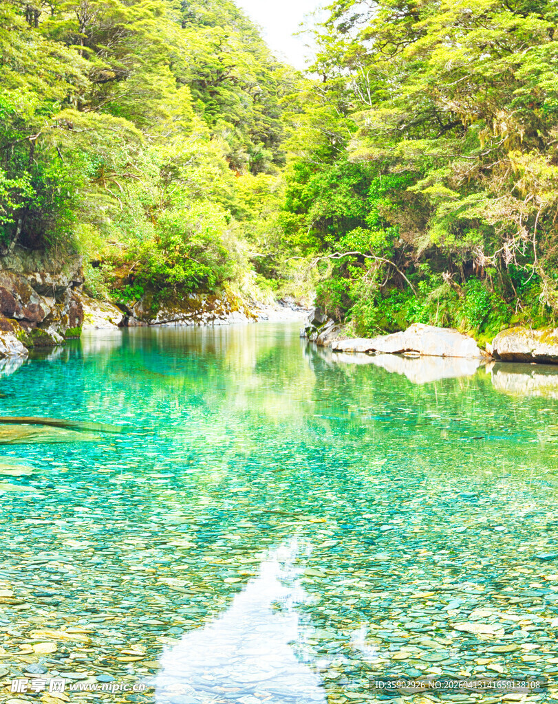 清澈碧绿的山间幽潭