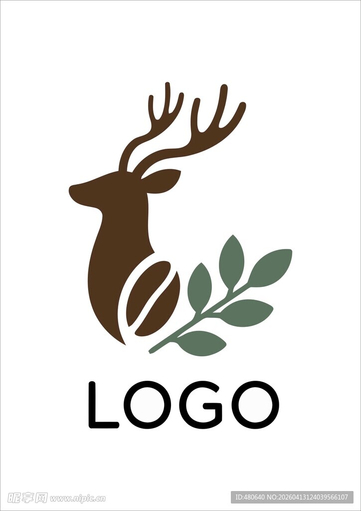 鹿与叶咖啡标志设计