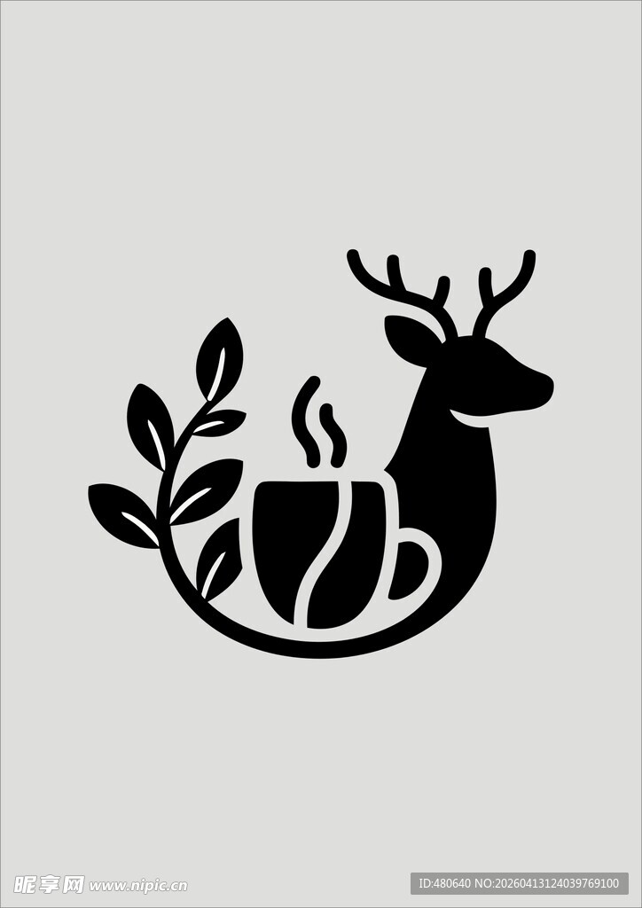 鹿与咖啡简约创意图标