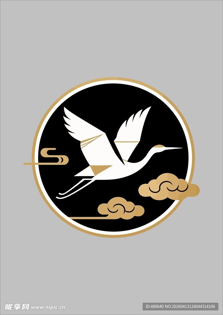 中式仙鹤祥云圆形图案