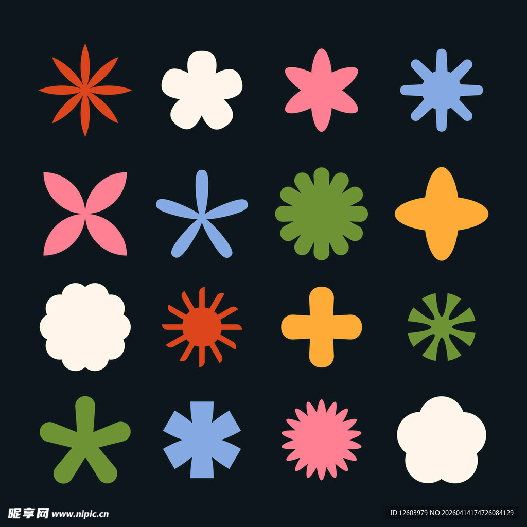 多彩花朵形状图案集合