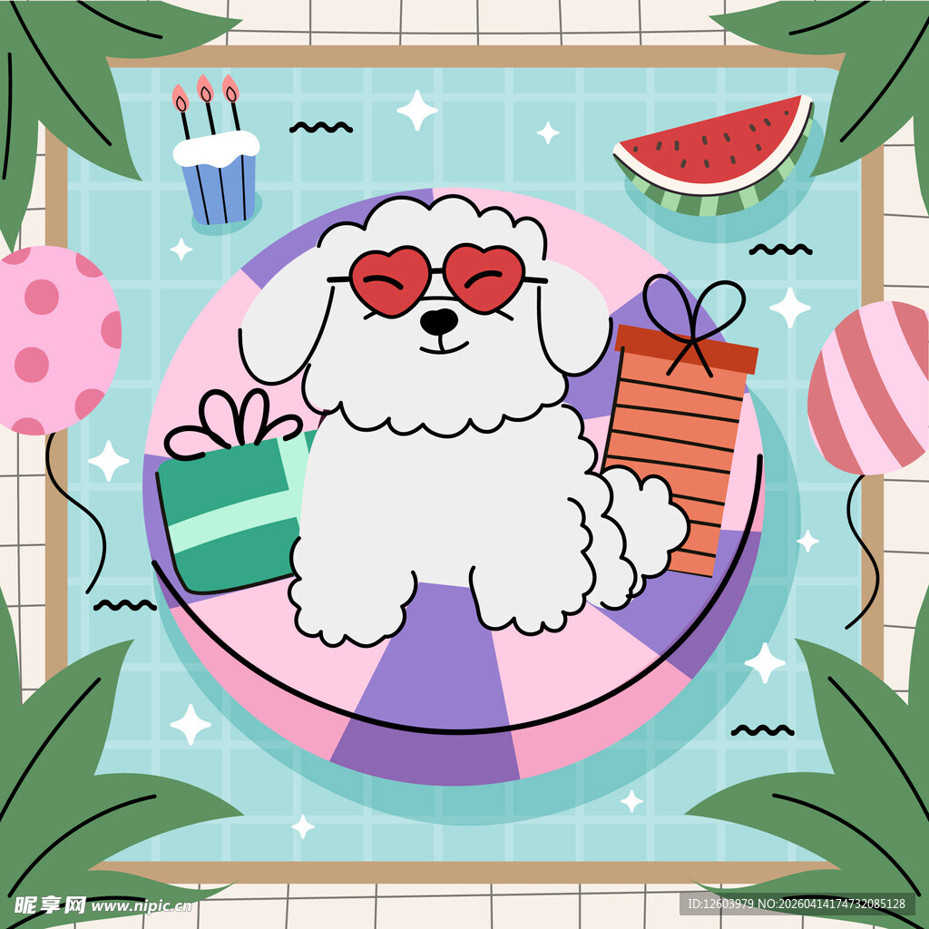 可爱小狗享受夏日派对