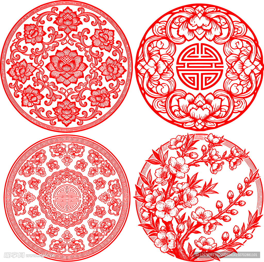 传统中式红色花纹圆形图案