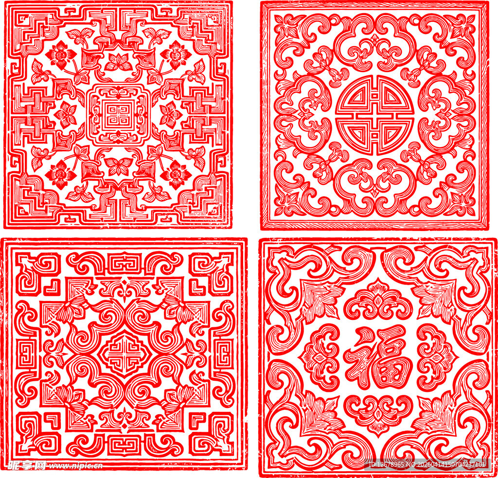 传统红色方形吉祥图案
