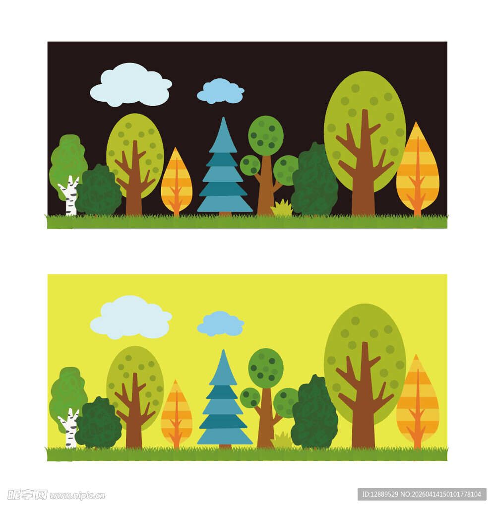 森林树林可爱插画卡通