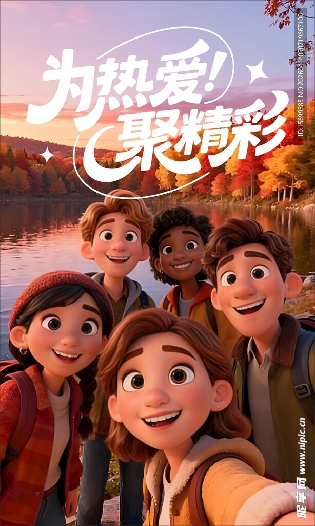 动画角色欢乐自拍时刻