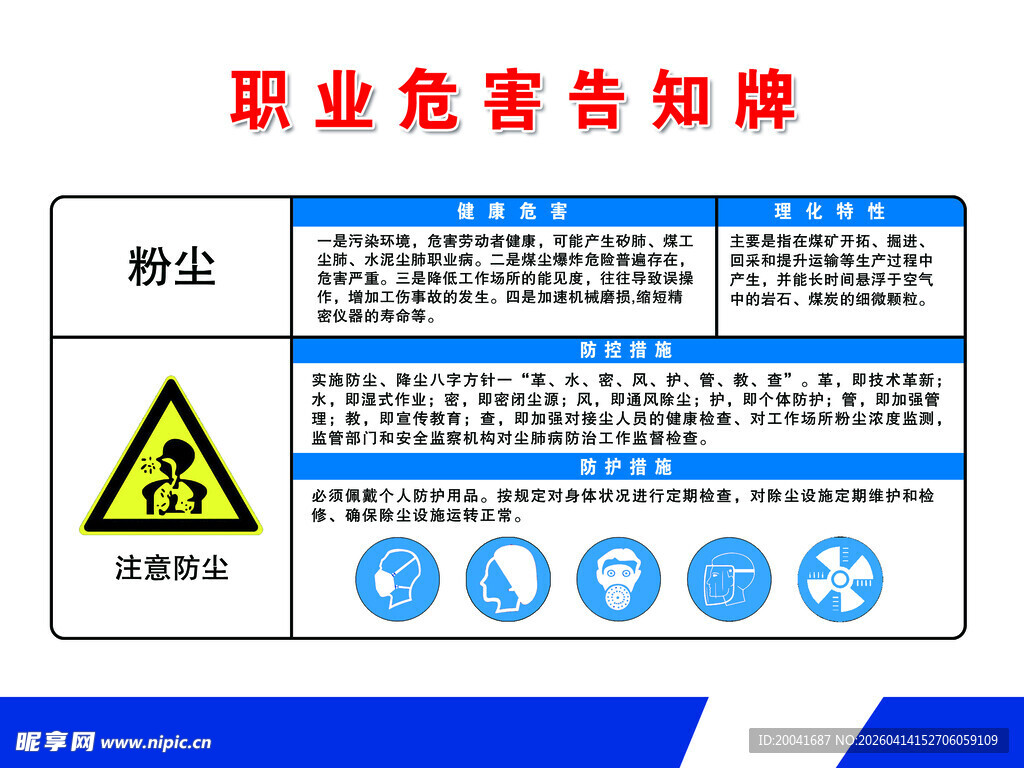 注意粉尘职业危害告知牌