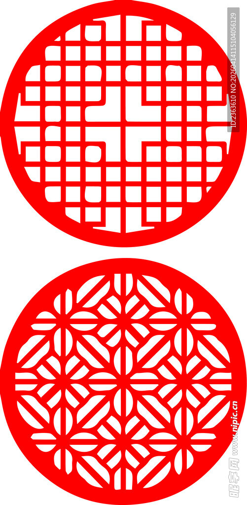 中式传统红色镂空窗花纹样