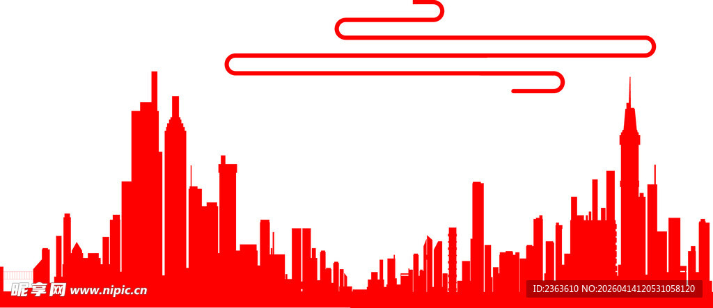 红色城市天际线剪影