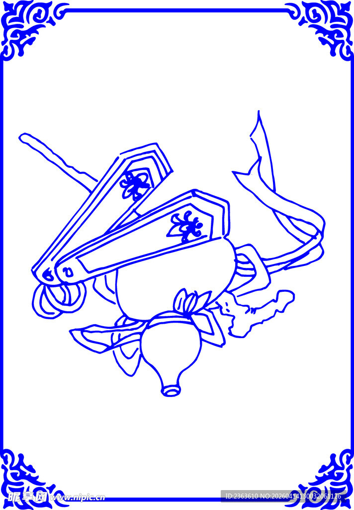 青花瓷风格乐器图案