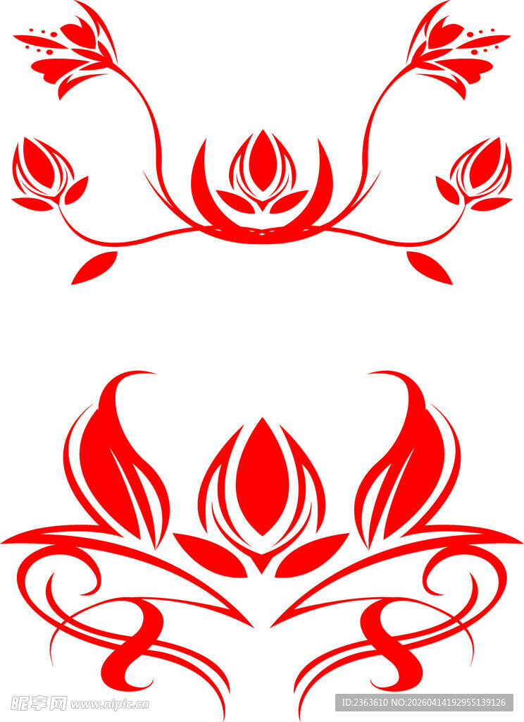 红色花卉装饰图案设计