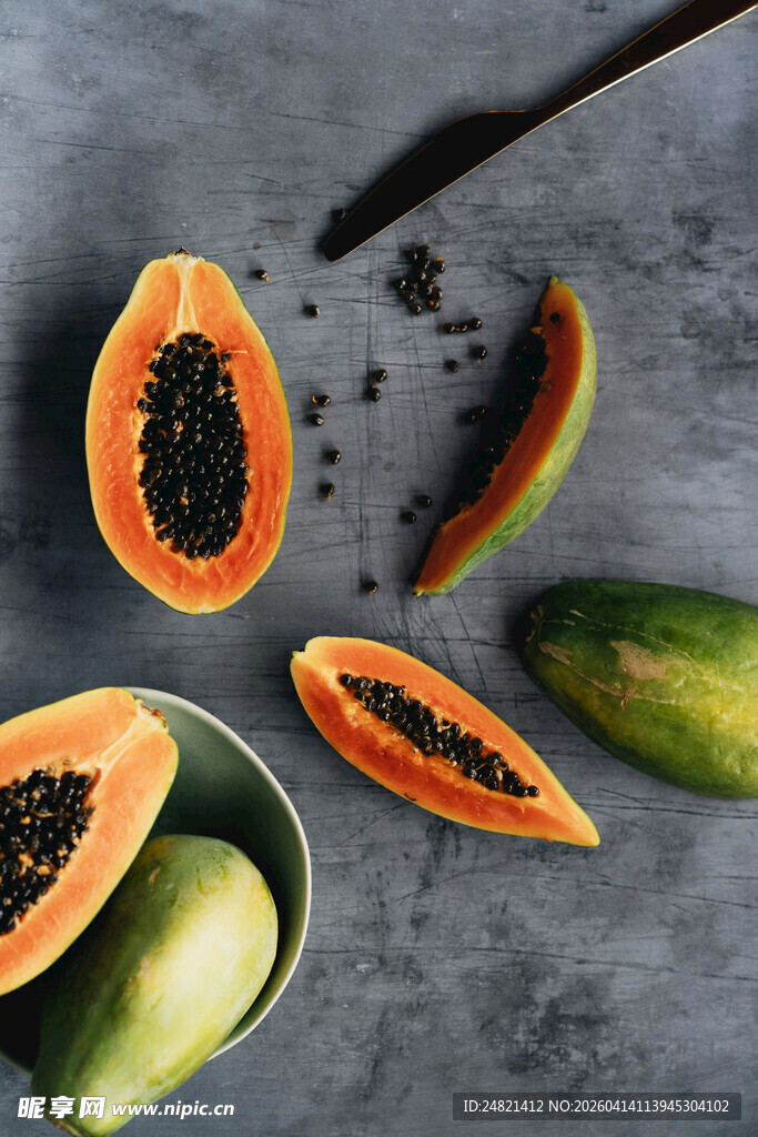 新鲜木瓜切片展示