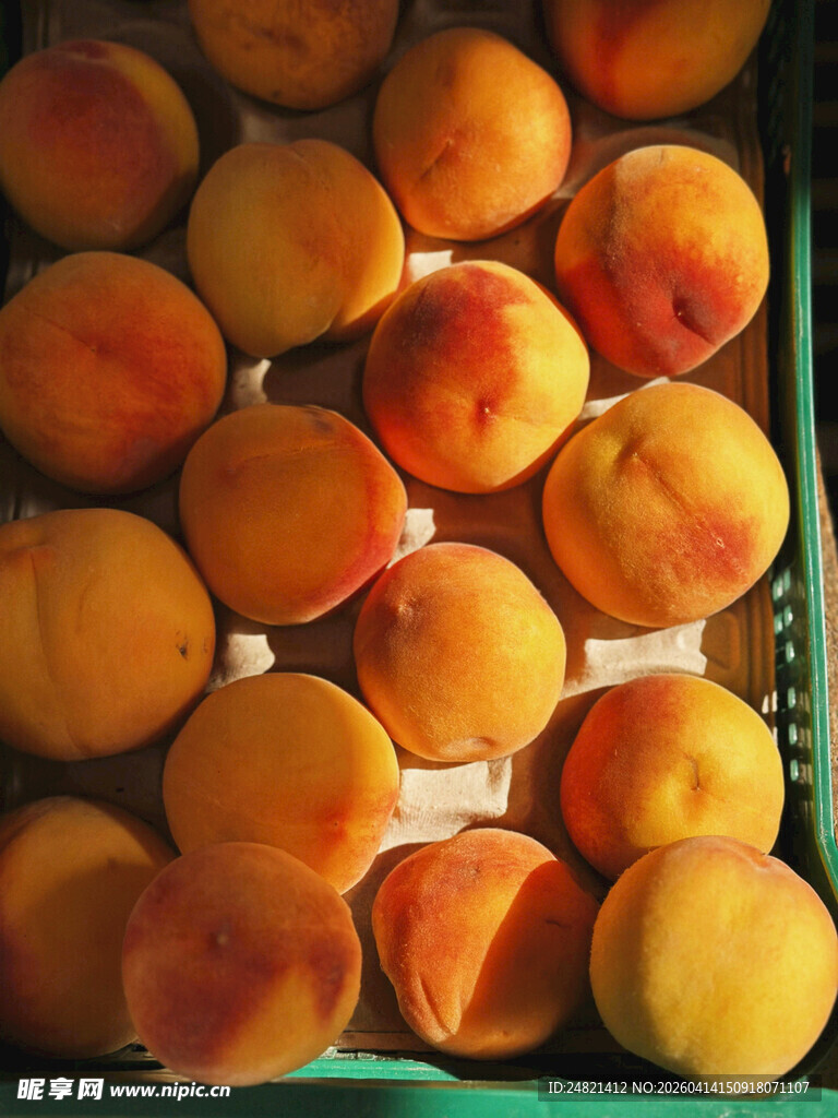 新鲜饱满的黄桃整齐摆放