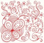 红色手绘花卉藤蔓装饰图案