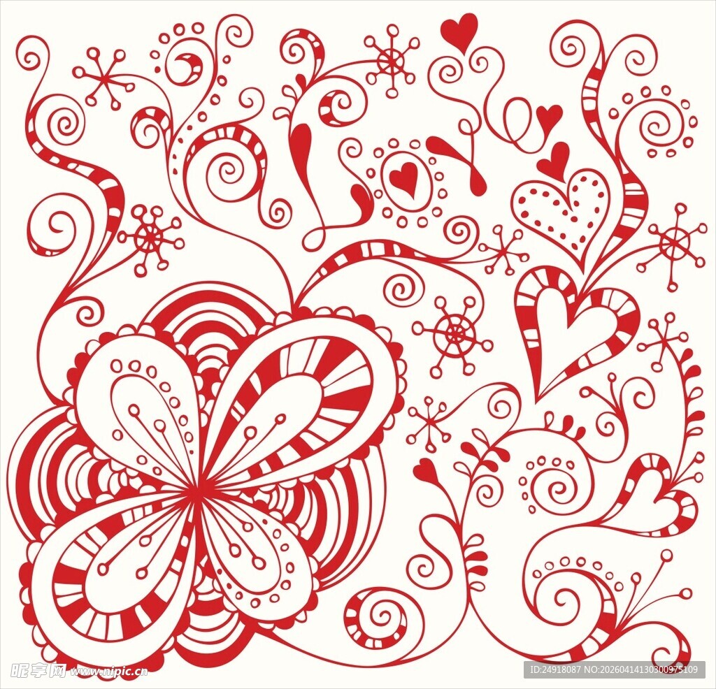 浪漫红色花卉爱心装饰图案