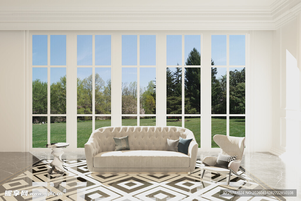 明亮客厅大窗美景