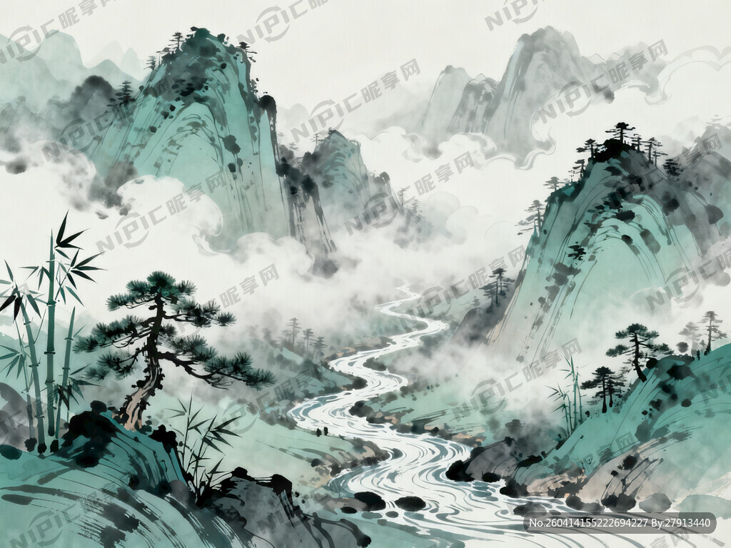 山谷 中国风 中国画 山水