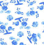 蓝白花卉水彩图案背景