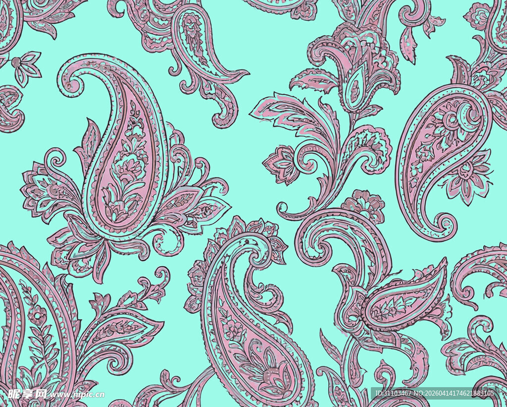 粉蓝佩斯利花纹图案