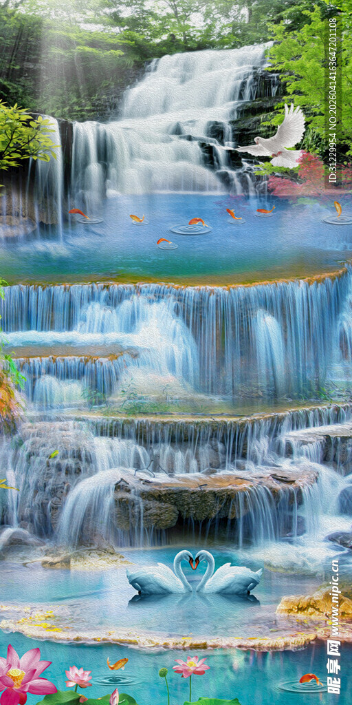 梦幻多彩瀑布景观