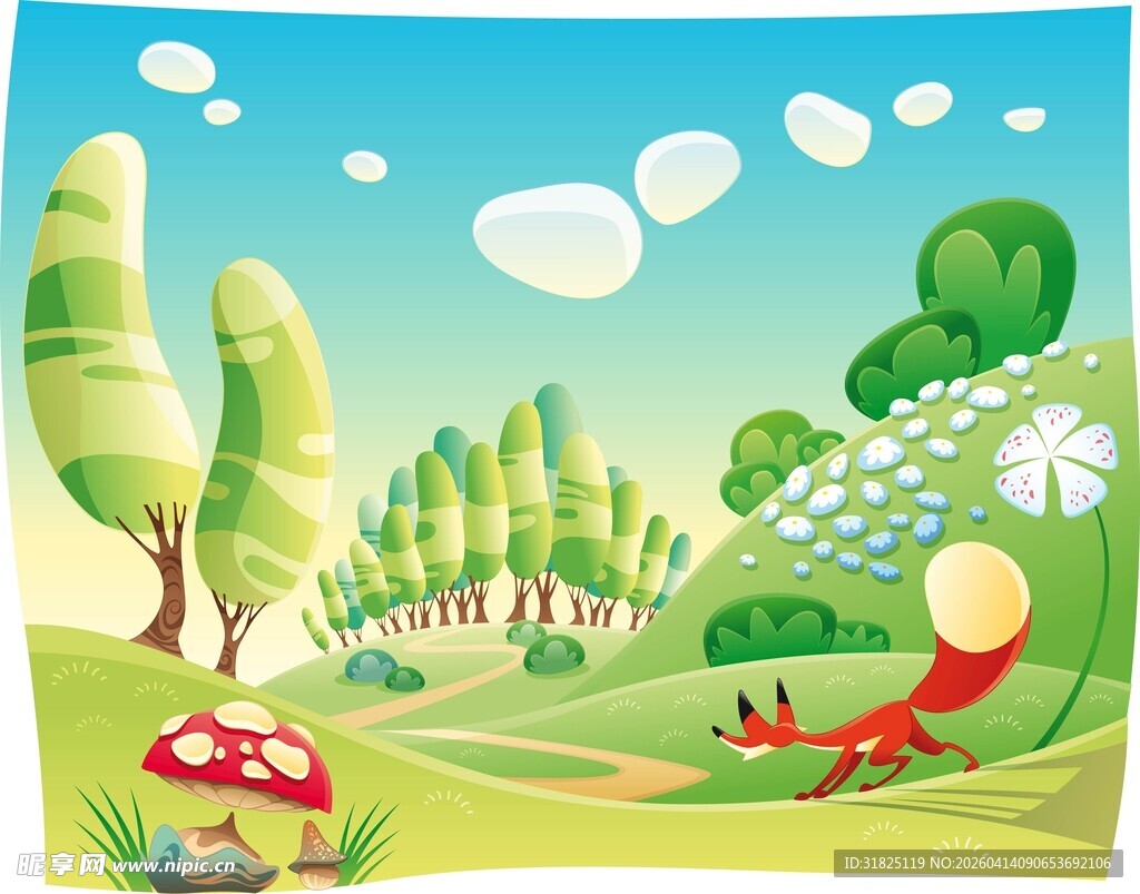 夏日森林童趣风景图