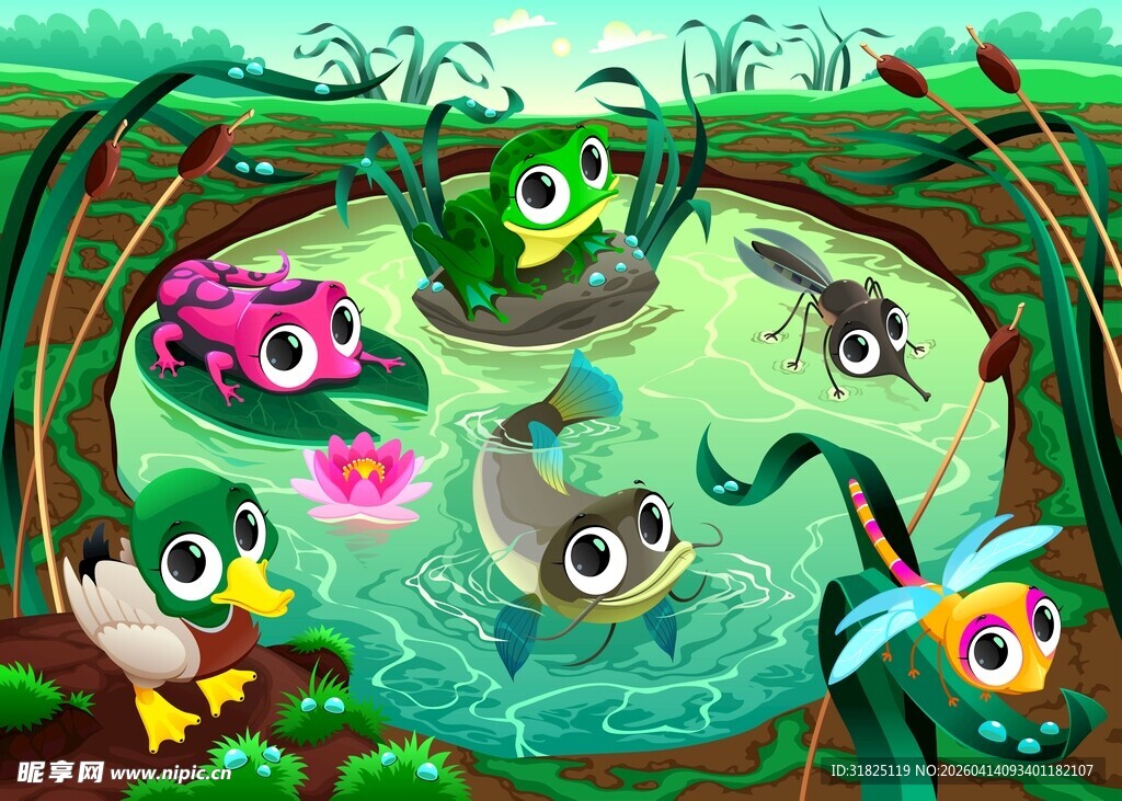 卡通风格的多彩水生动物世界