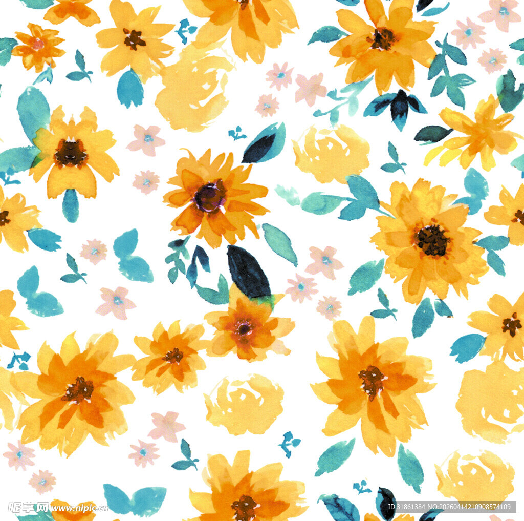 数码印花 黄色花卉