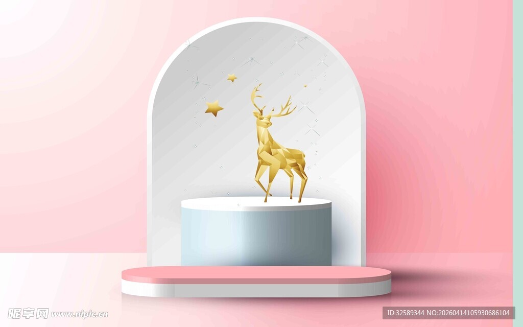 粉色背景下的金色立体摆件