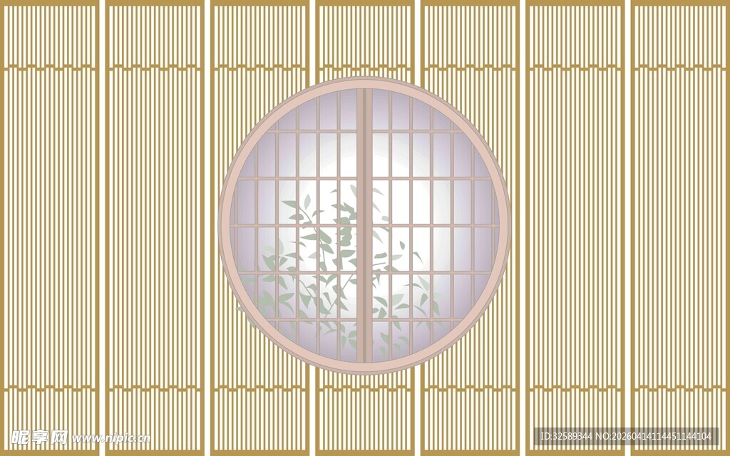 中式圆形花窗雅致景致