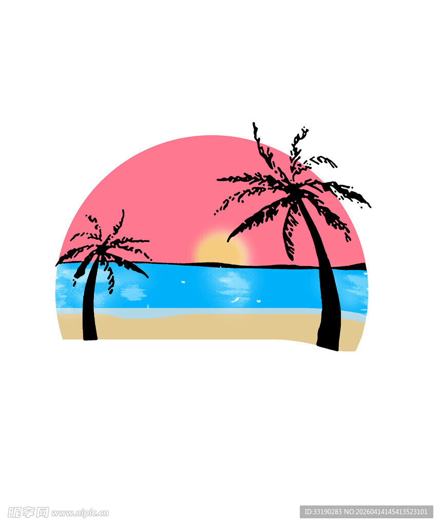 海边日落与椰树剪影