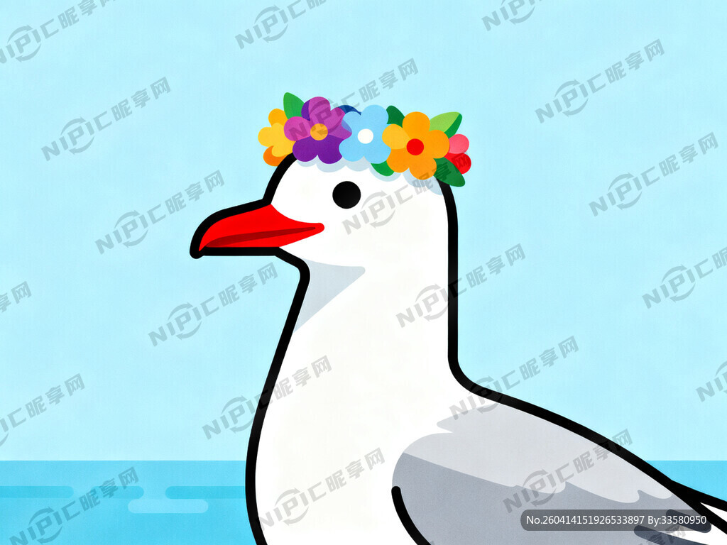 红嘴 海鸥 带花环 IP形象