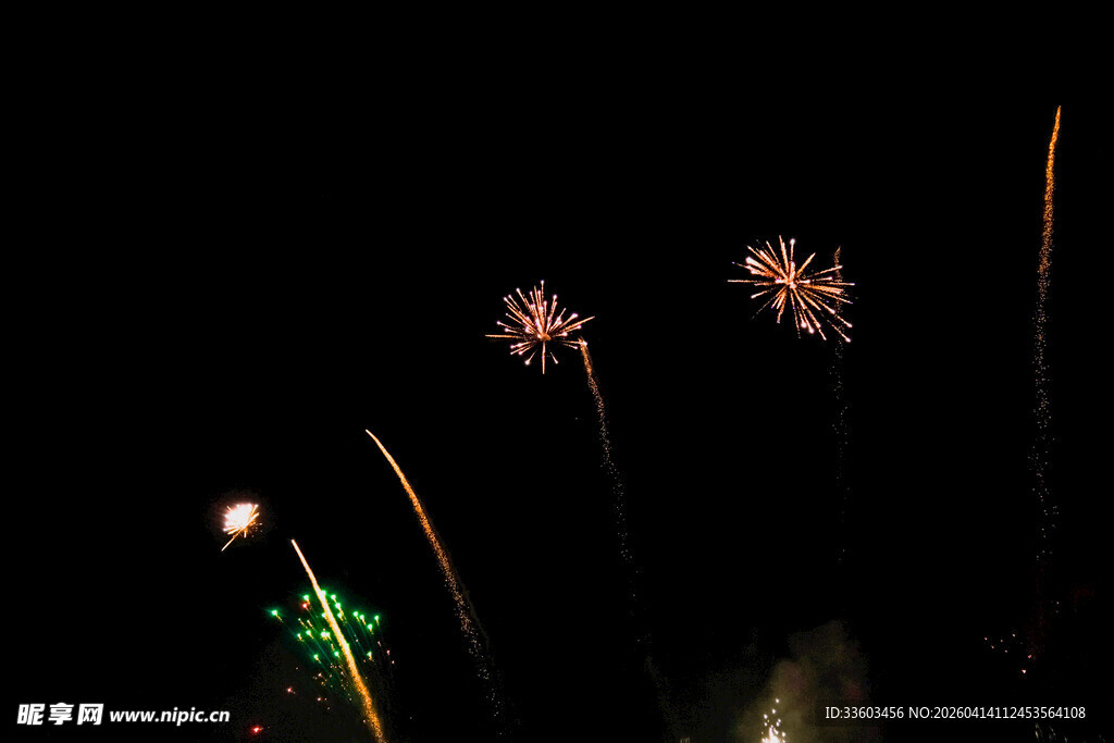 夜空中绚烂绽放的烟花