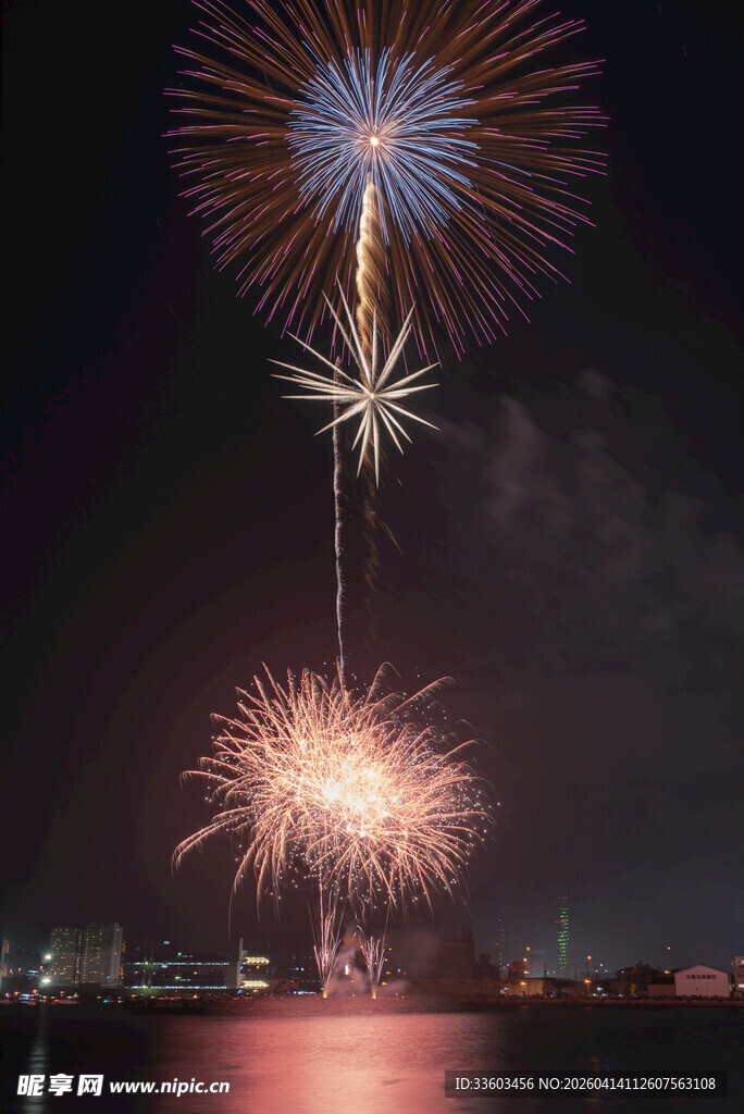 夜空中绚烂绽放的烟花