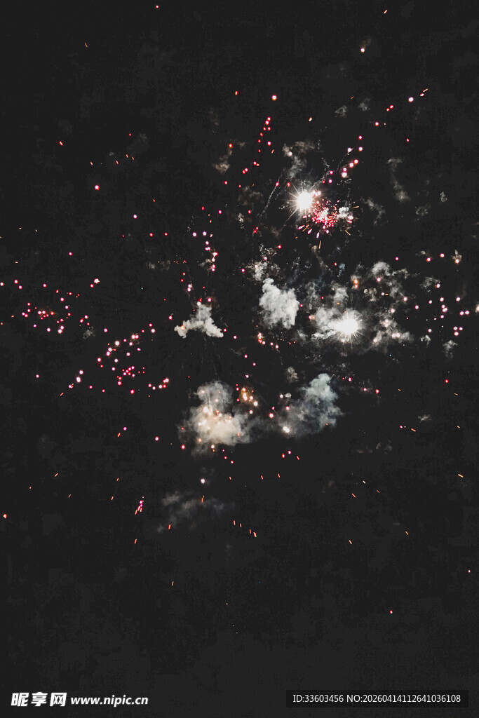 夜空中绚烂绽放的多彩烟花