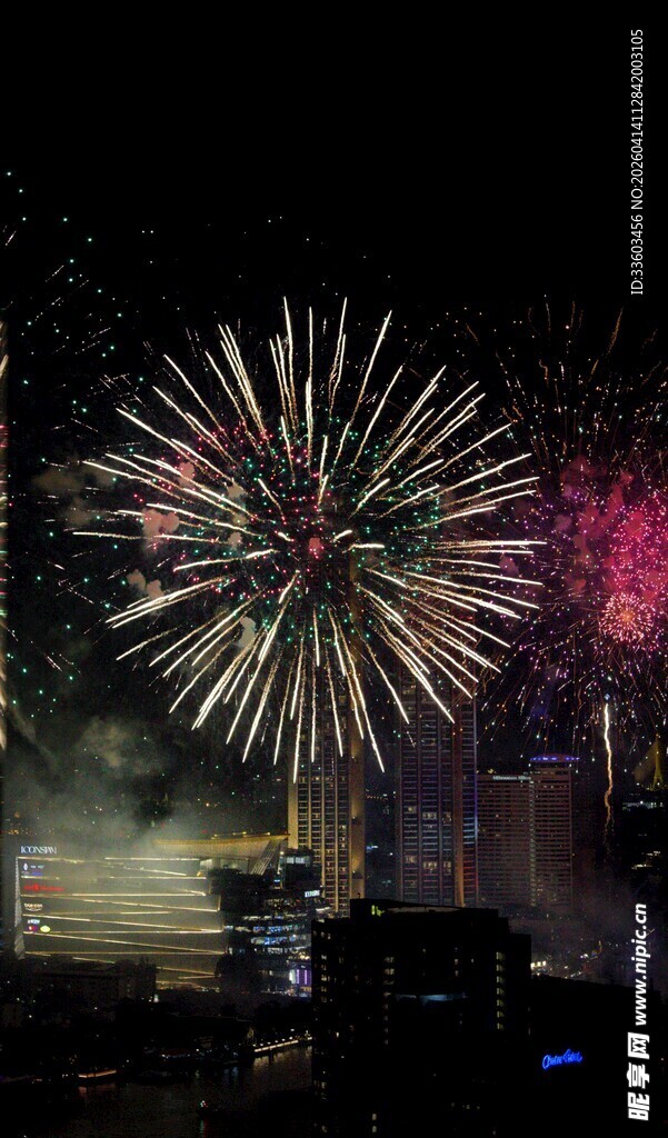 夜空中绚烂绽放的烟花