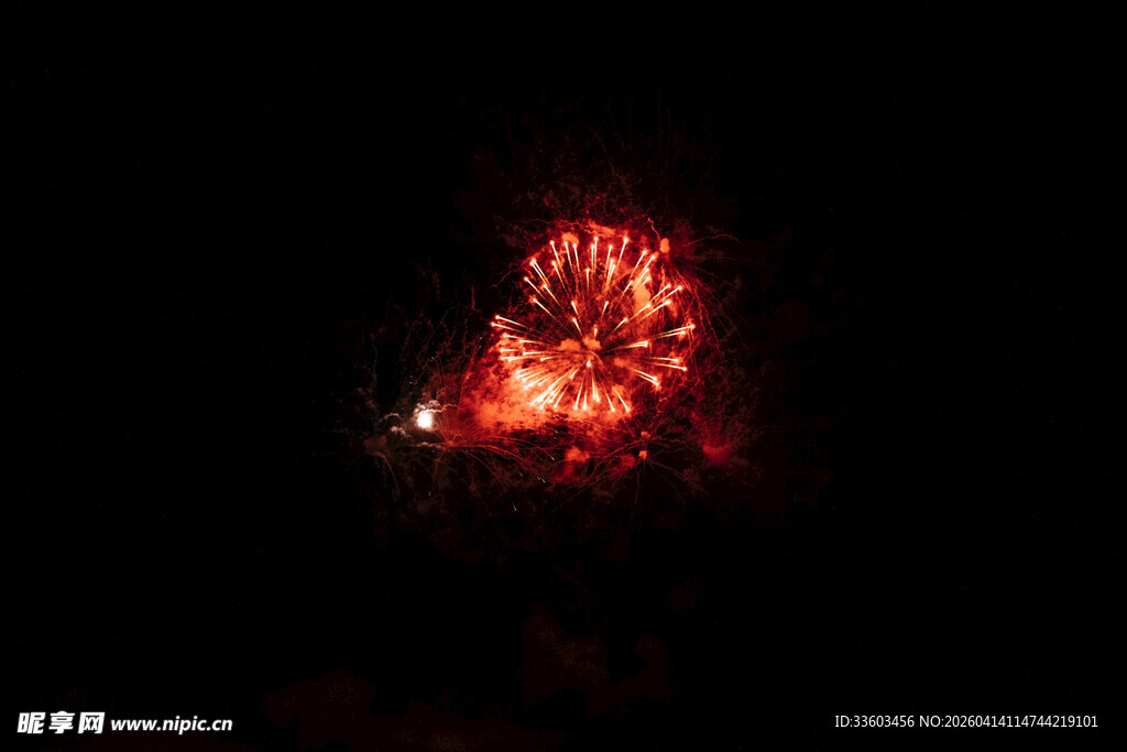 夜空中绽放的红色烟花
