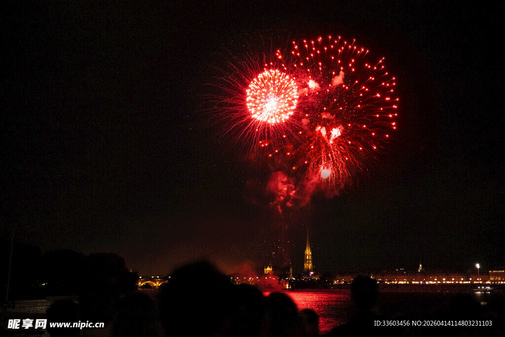 夜空中绚烂绽放的烟花