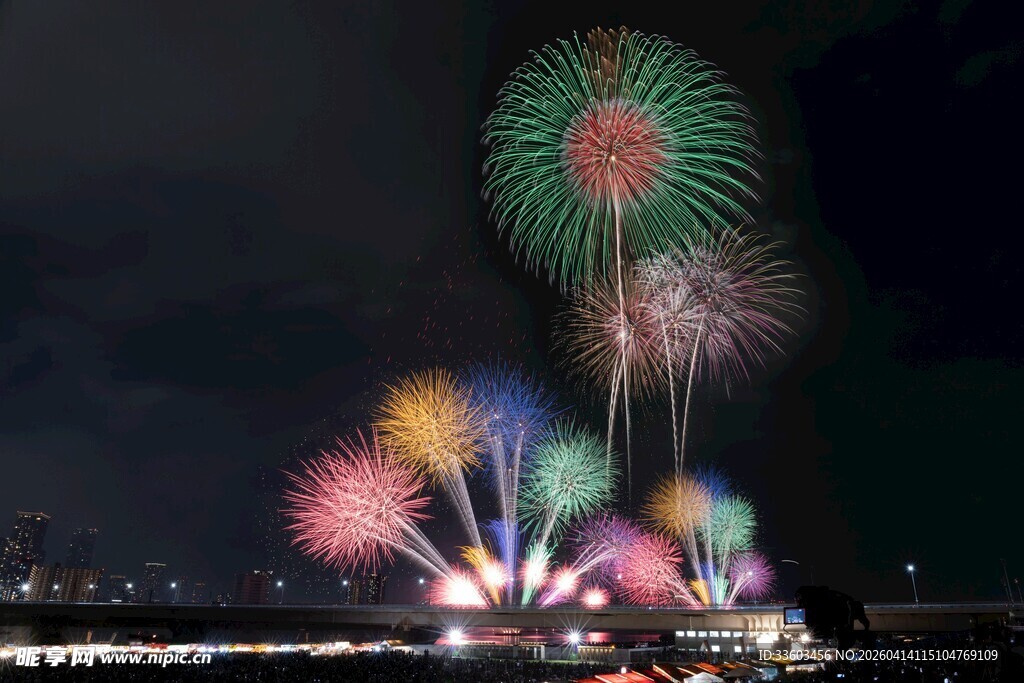 夜空中绚烂的多彩烟花